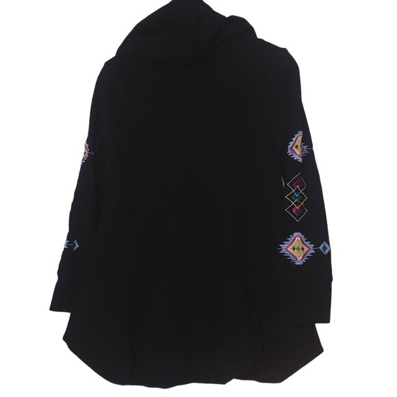 Monroe And Maine Womens M Sweatshirt Black Southwest Aztec Hood Flared Full Zip - Picture 4 of 7